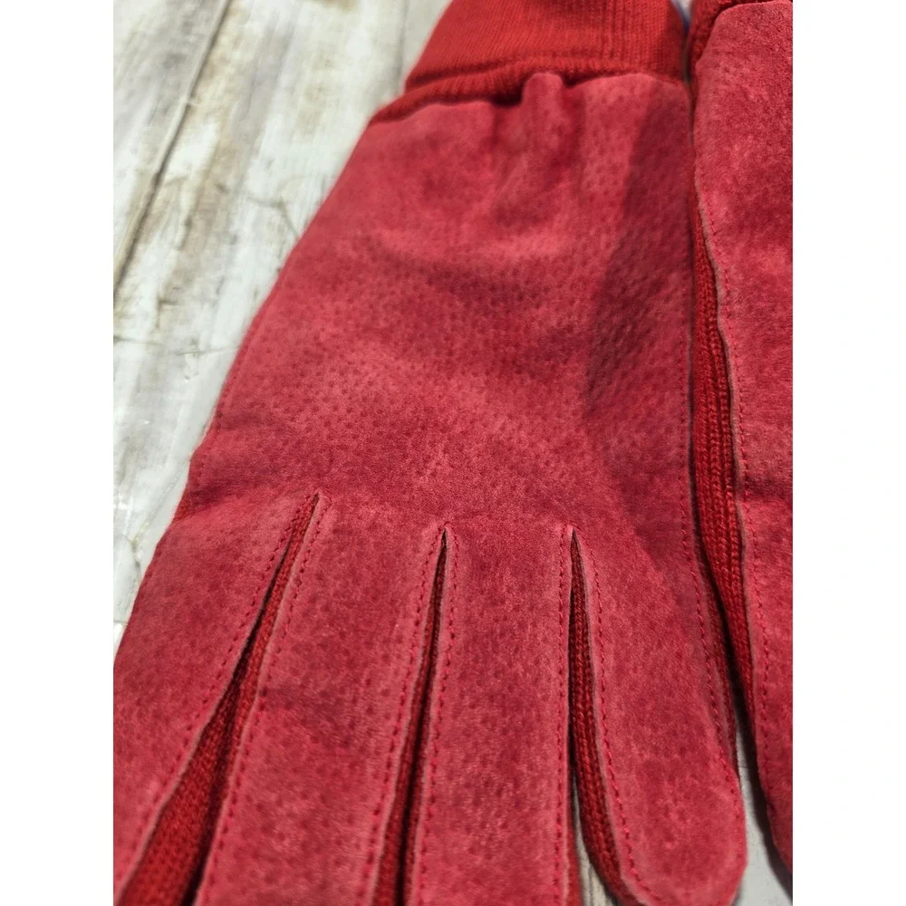 Basic Editions Red Leather Thinsulate  Gloves Women Large Fleece Lined
